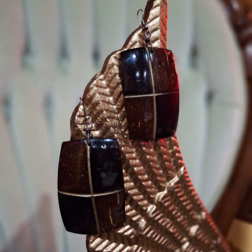 Brown and Black Decorative Earrings